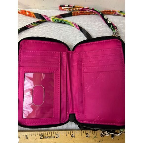 Vera Bradley 6"x4" wallet crossbody 2 zippers bold pink interior flowers - Picture 5 of 6